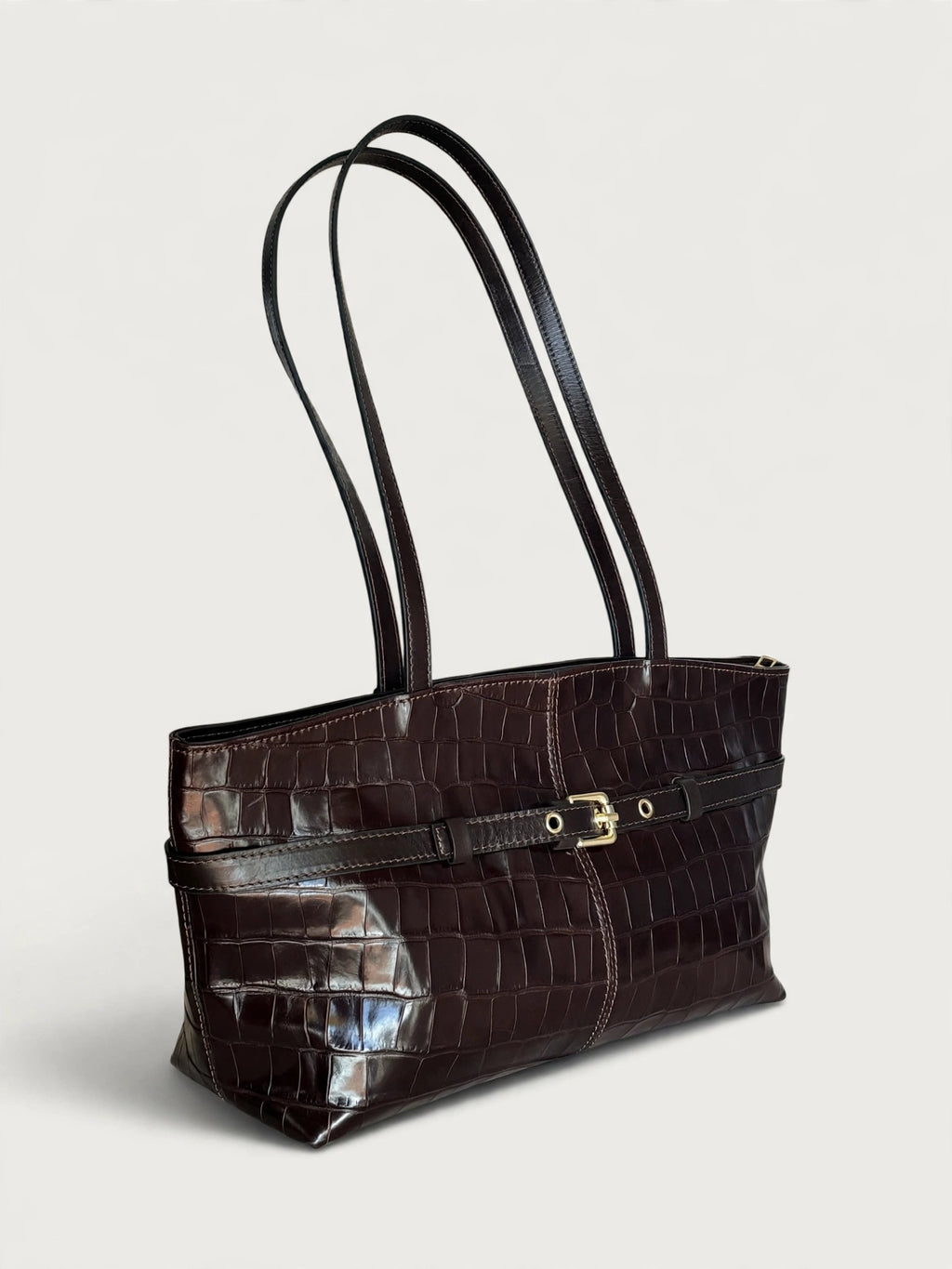 Borsa Reborn Nouvelle - Pelle stampa coccodrillo marrone scuro