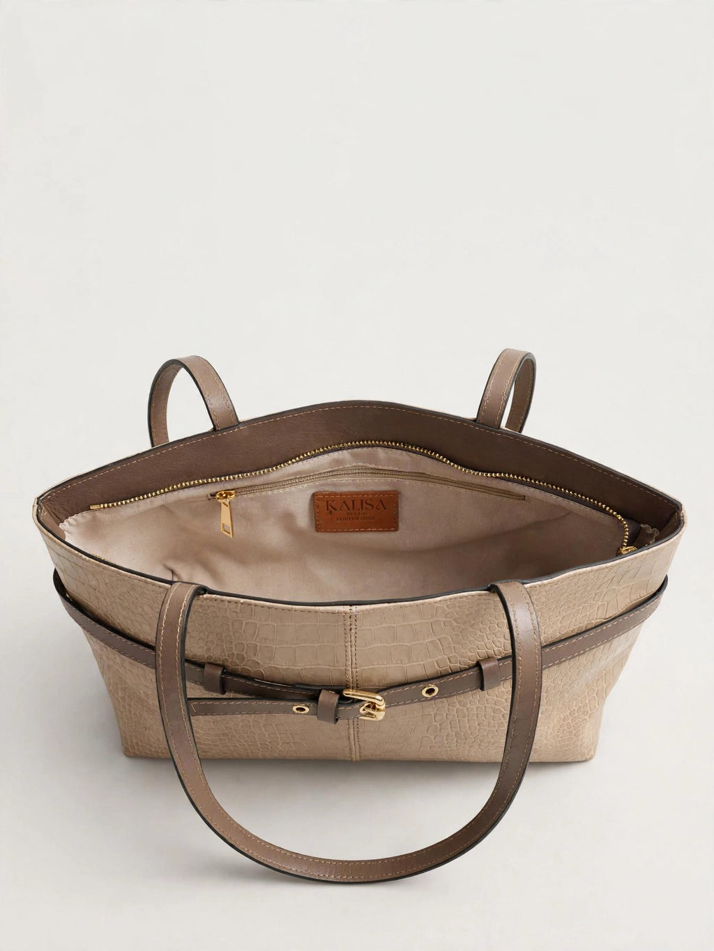 Borsa Reborn Nouvelle- Pelle stampa coccodrillo beige