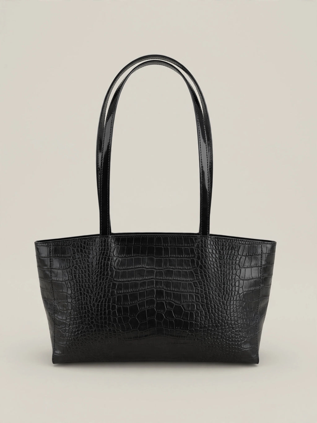 Borsa Reborn Nouvelle - Pelle stampa coccodrillo nera