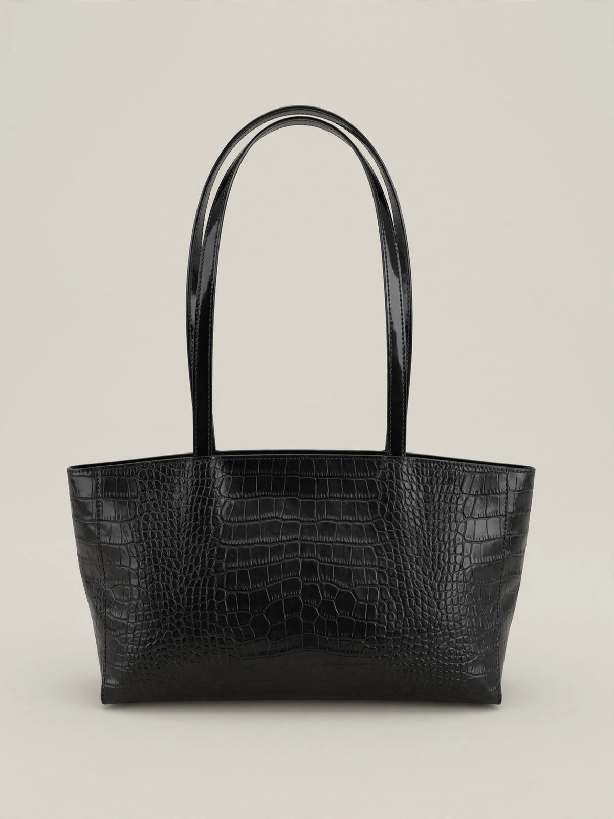 Borsa Reborn Nouvelle - Pelle stampa coccodrillo nera