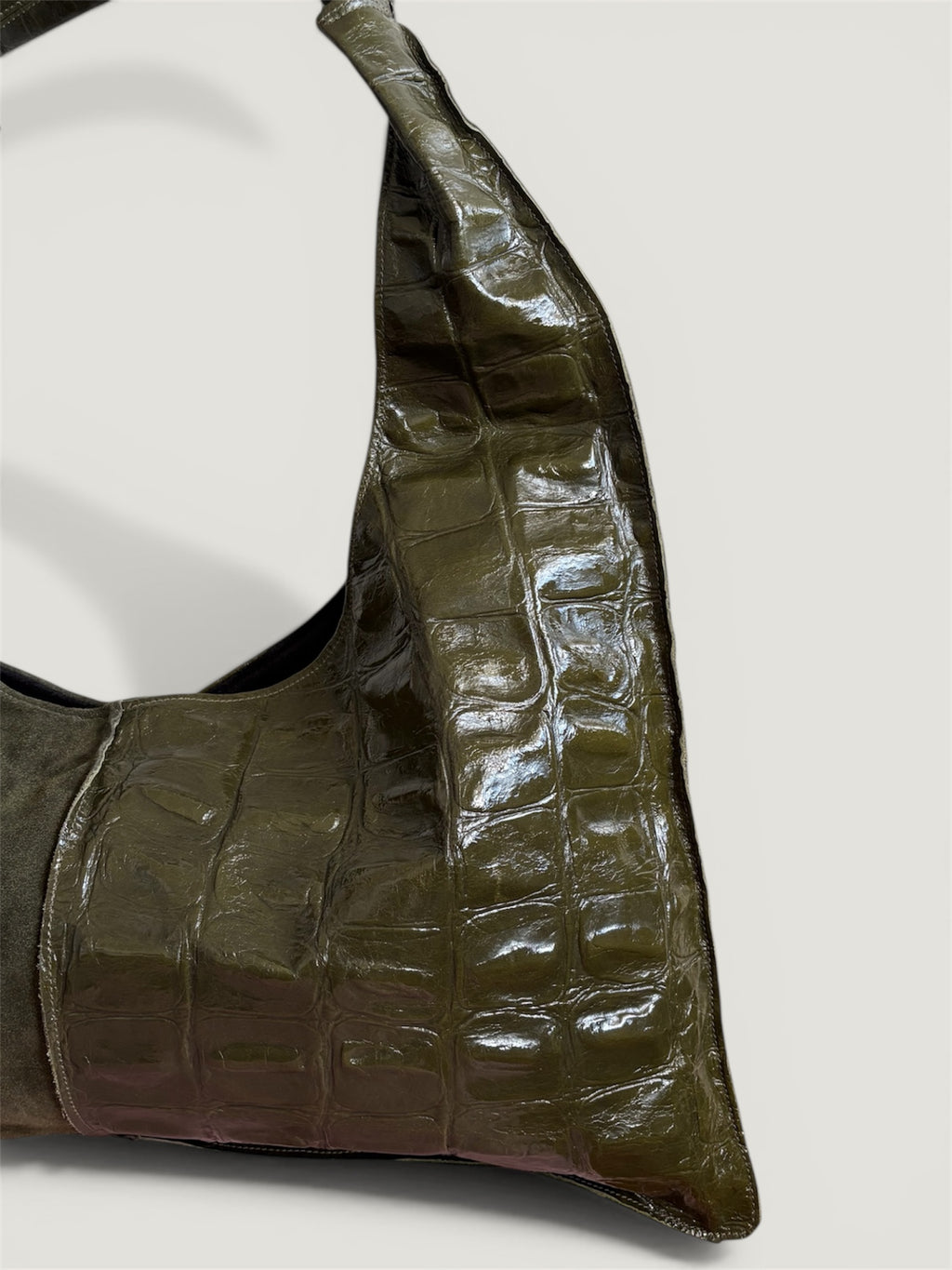 Borsa Reborn - camoscio verde & pelle stampa cocco