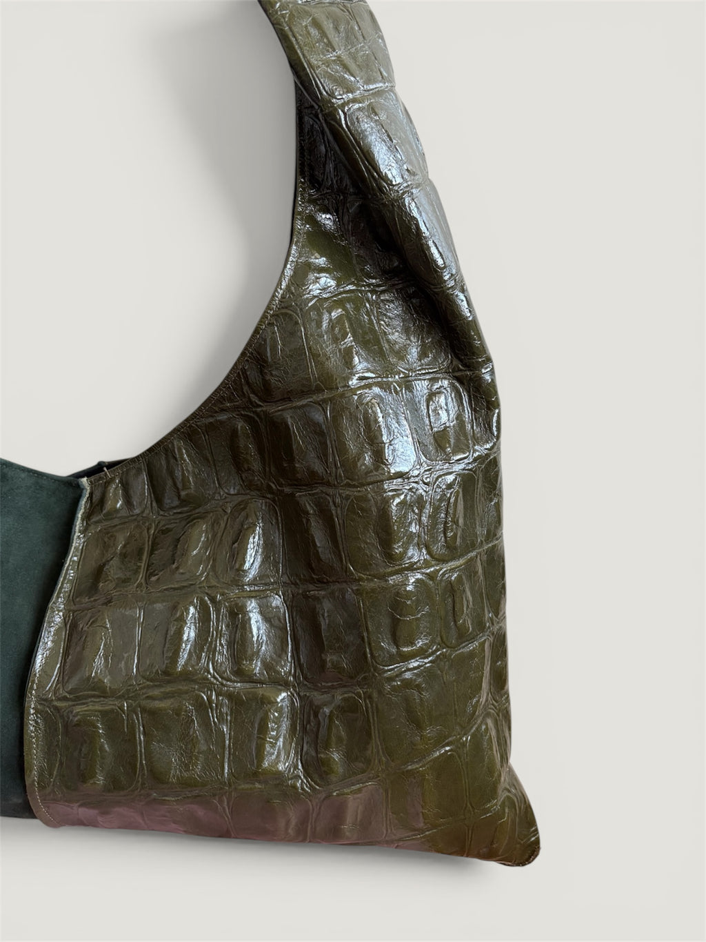 Borsa Reborn - pelle stampa cocco & camoscio verde scuro