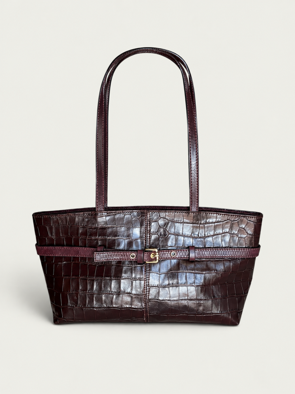 Borsa Reborn Nouvelle - Pelle stampa coccodrillo bordeaux