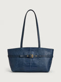 Borsa Reborn Nouvelle - Pelle stampa coccodrillo blu
