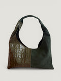 Borsa Reborn - pelle stampa cocco & camoscio verde scuro