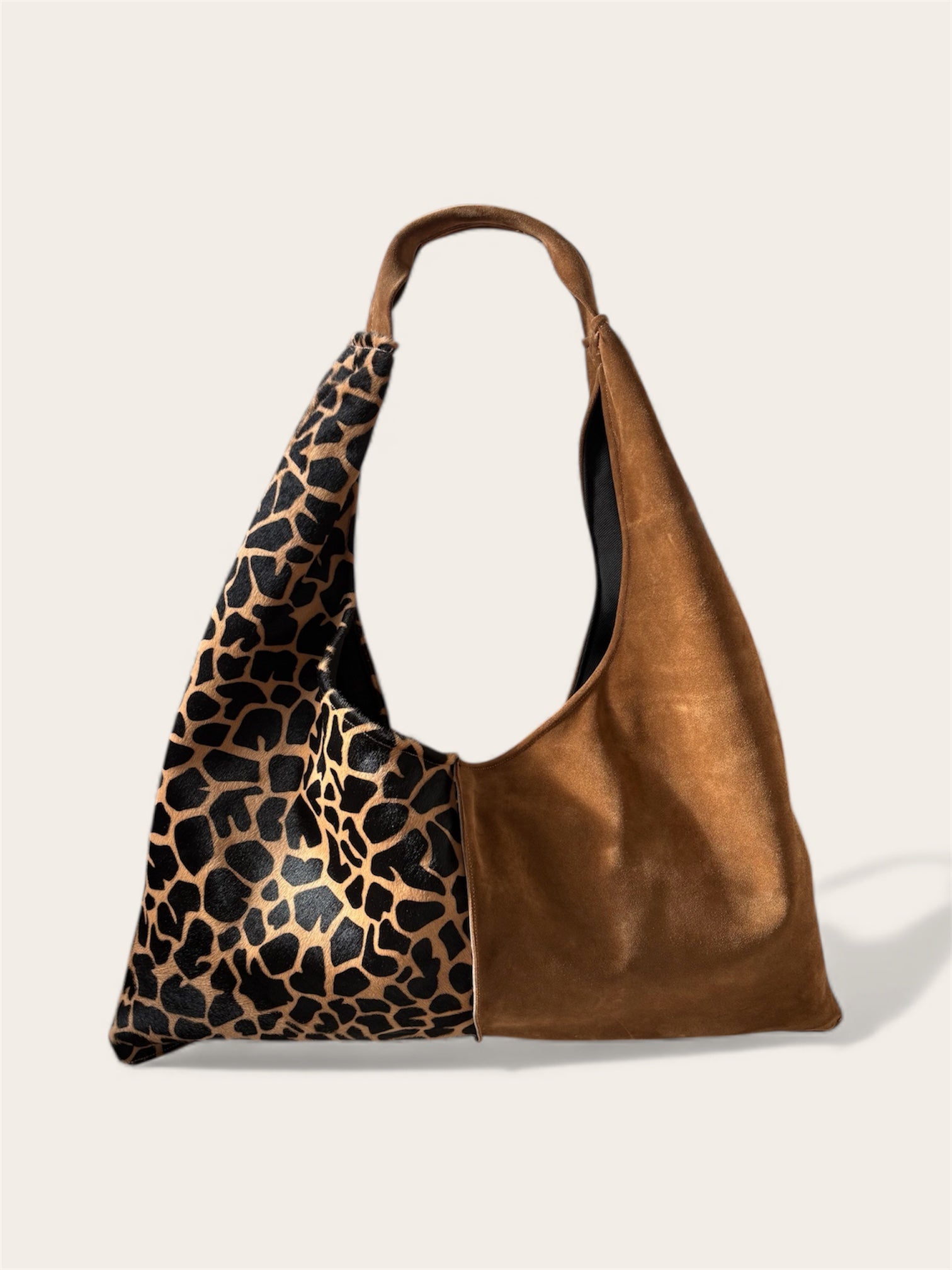 Borsa "Reborn" camoscio camel & cavallino maculato