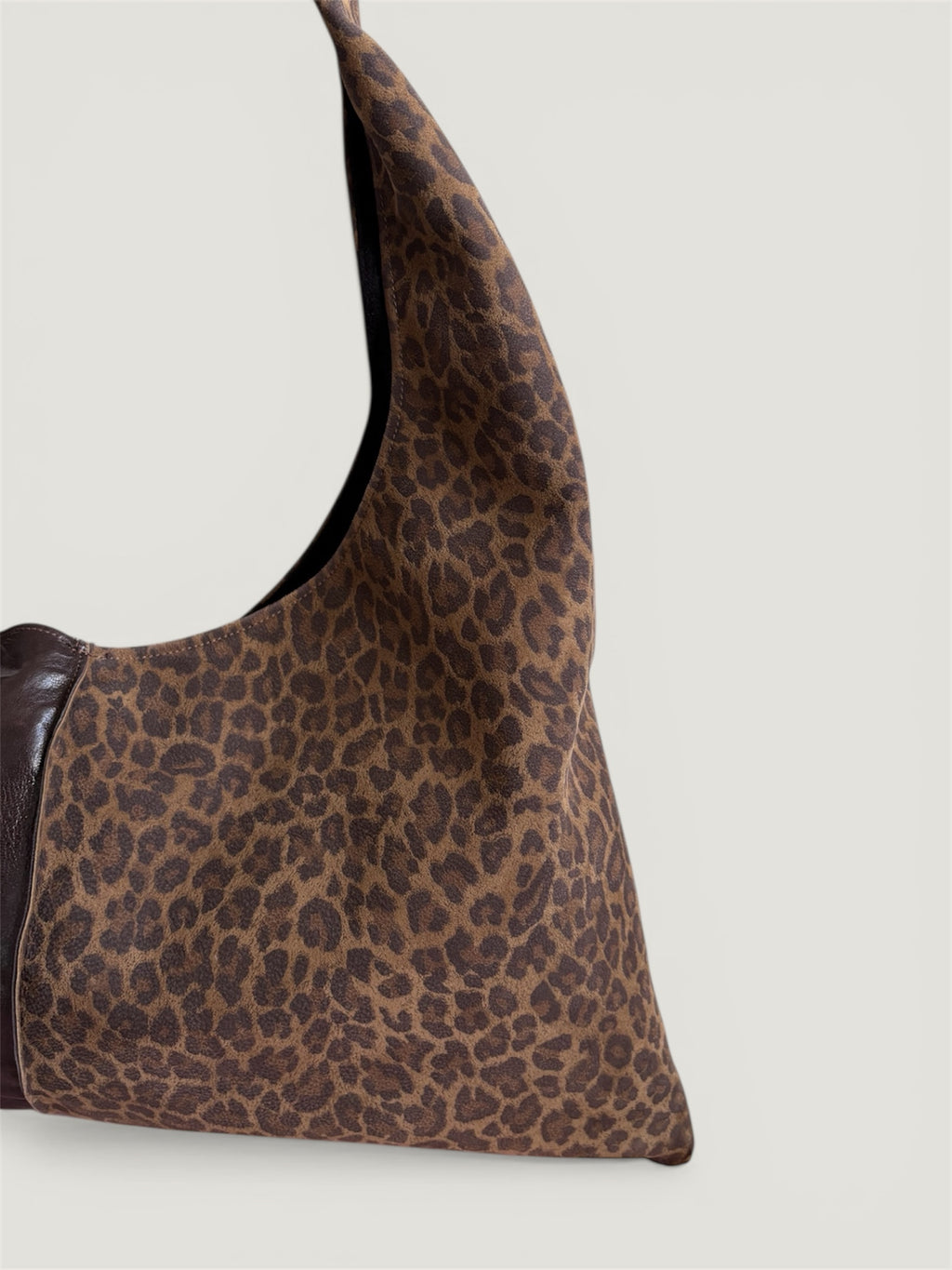 Borsa Reborn - pelle liscia marrone & pelle stampa leo chiara