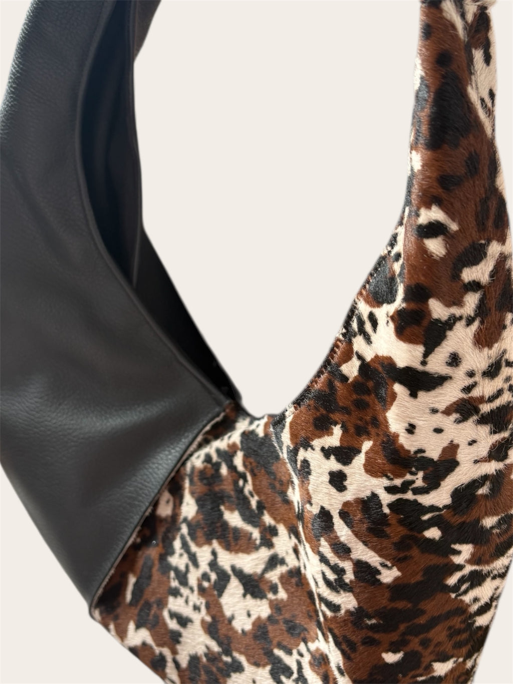 Borsa "Reborn" pelle nera & cavallino muccato