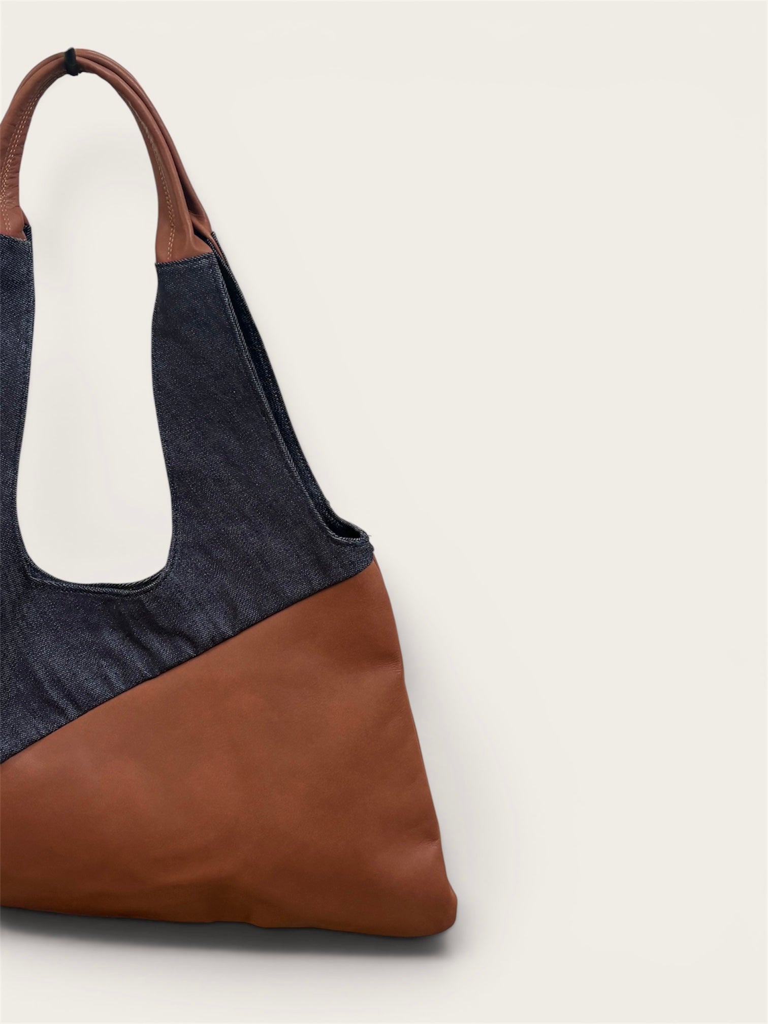 Borsa Reborn - Denim & pelle marrone