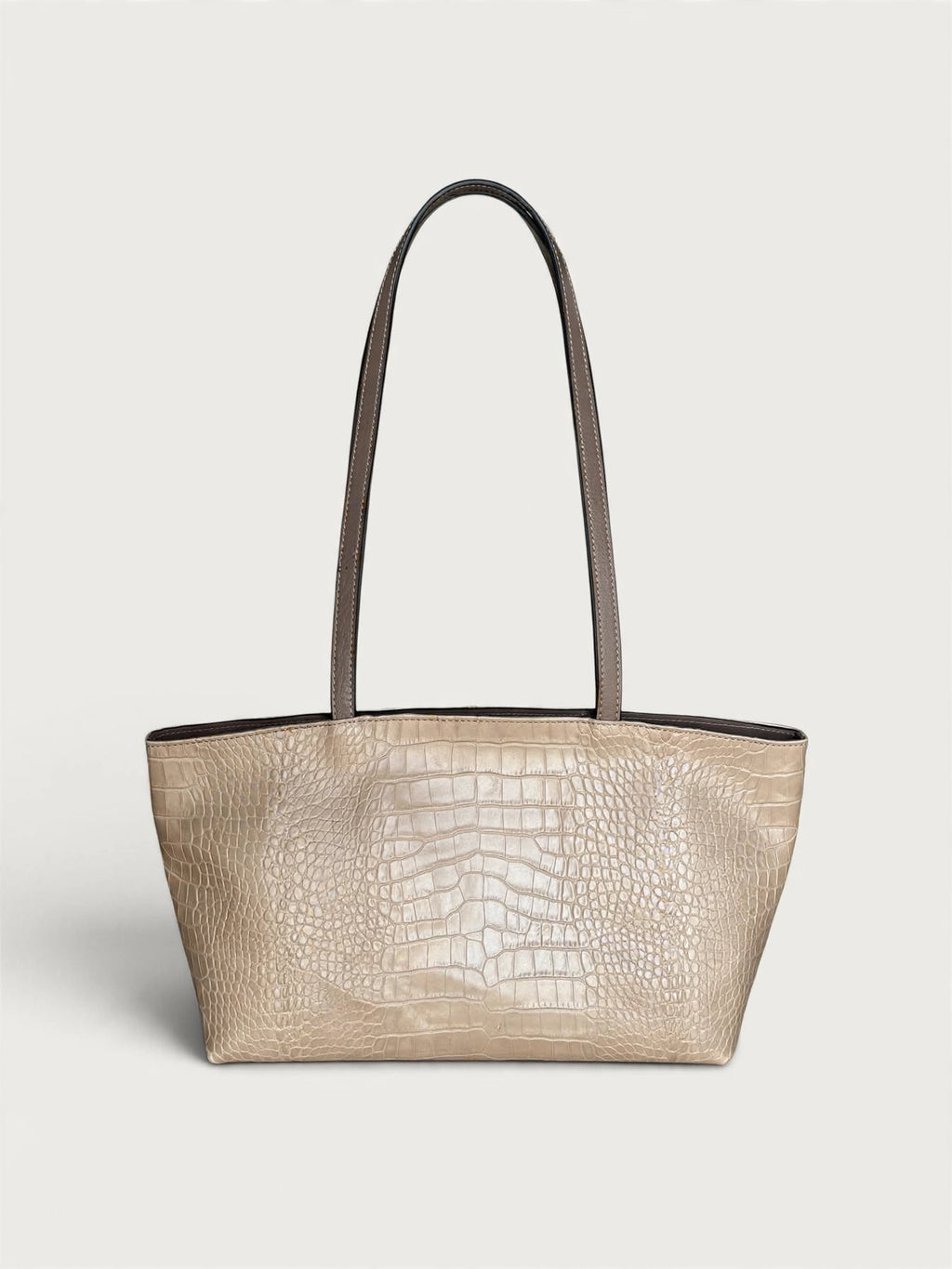 Borsa Reborn Nouvelle- Pelle stampa coccodrillo beige