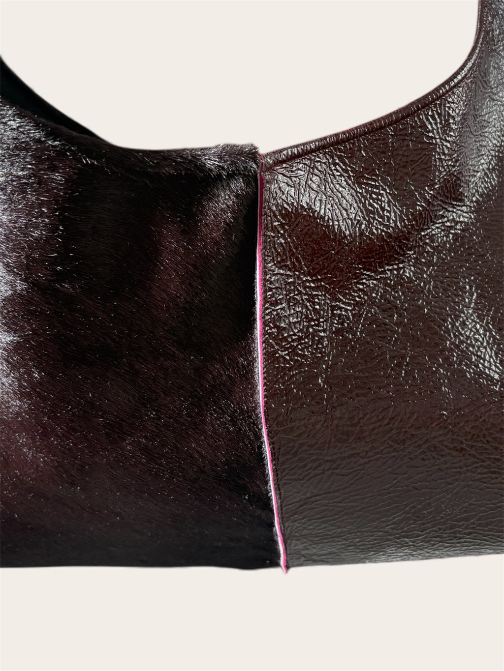 Borsa "Reborn" pelle lucida bordeaux & cavallino bordeaux