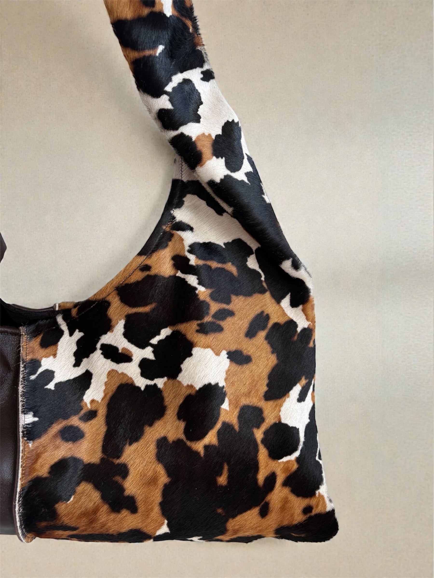 Borsa “Reborn” pelle liscia testa di moro & cavallino muccato