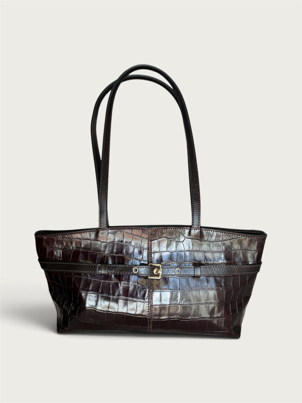 Borsa Reborn Nouvelle - Pelle stampa coccodrillo marrone scuro