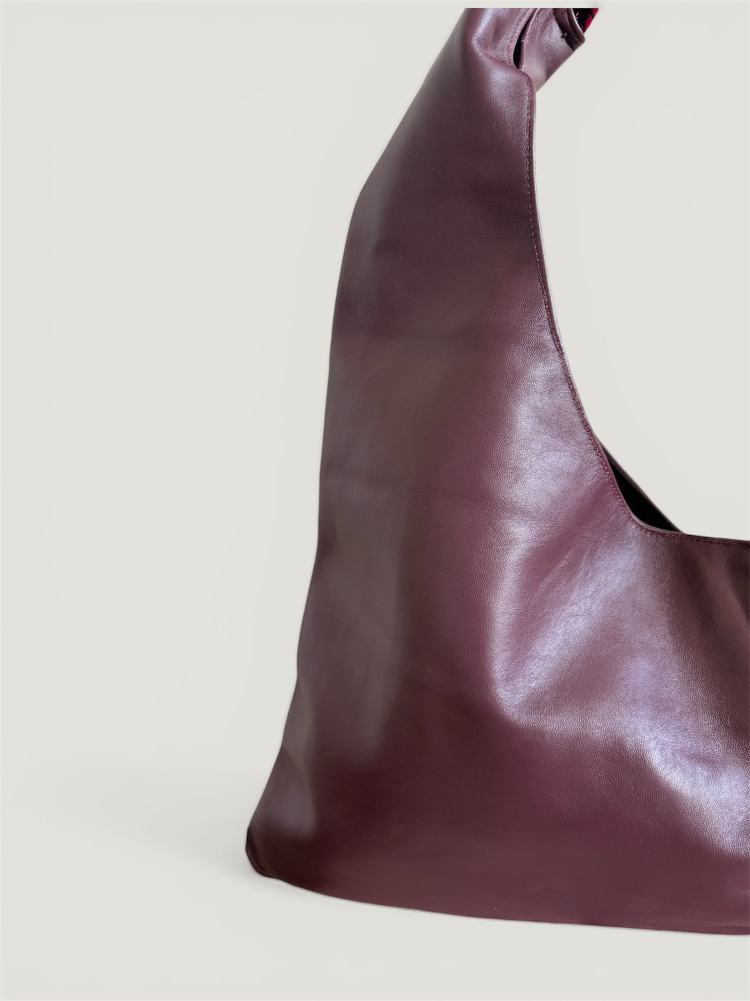Borsa Reborn - pelle bordeaux & velluto stampato pied de poule