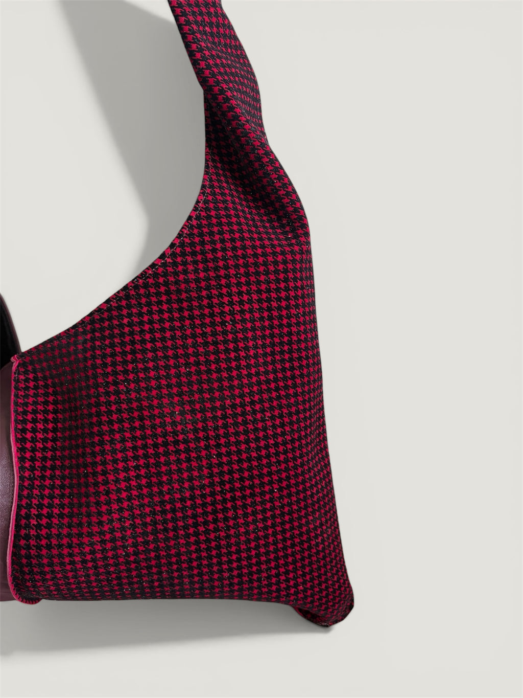 Borsa Reborn - pelle bordeaux & velluto stampato pied de poule