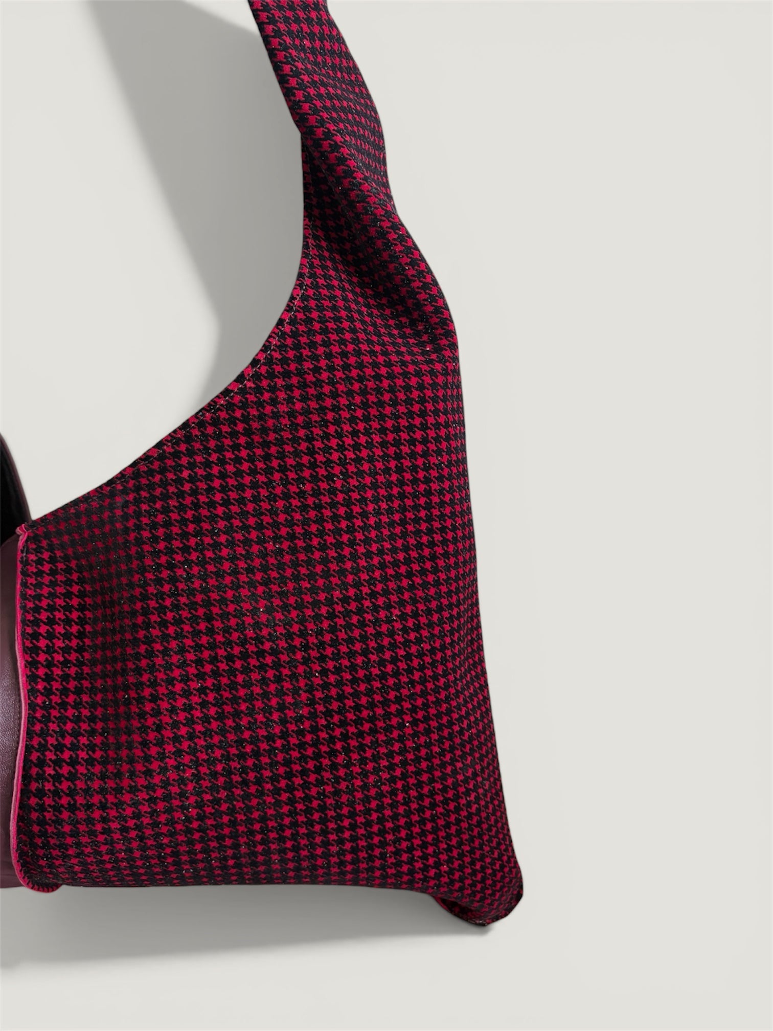 Borsa Reborn - pelle bordeaux & velluto stampato pied de poule