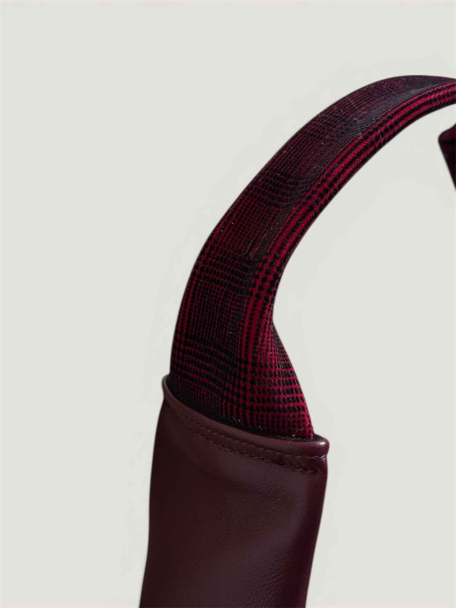 Borsa Reborn - pelle bordeaux & velluto stampato Principe di Galles