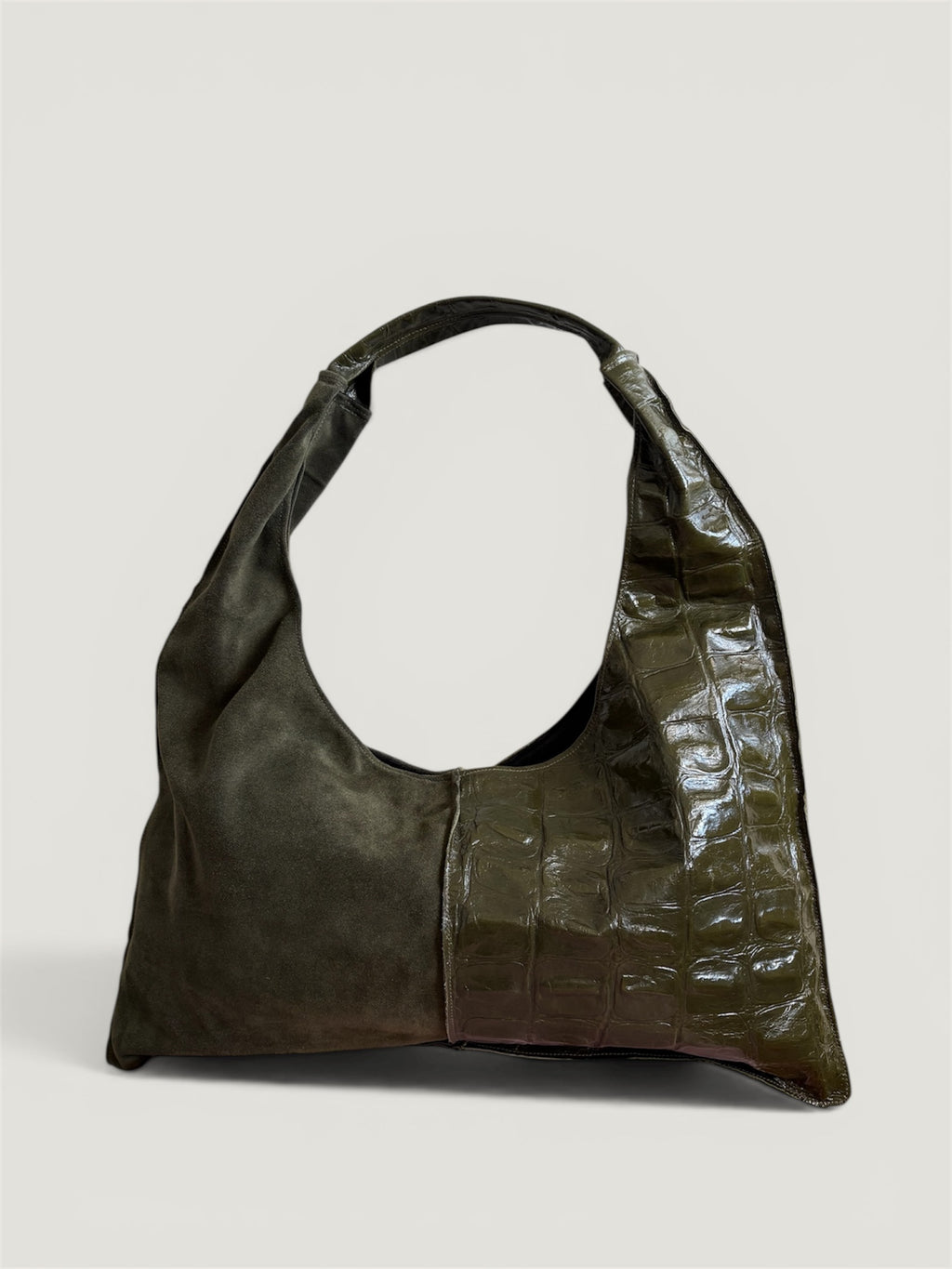 Borsa Reborn - camoscio verde & pelle stampa cocco
