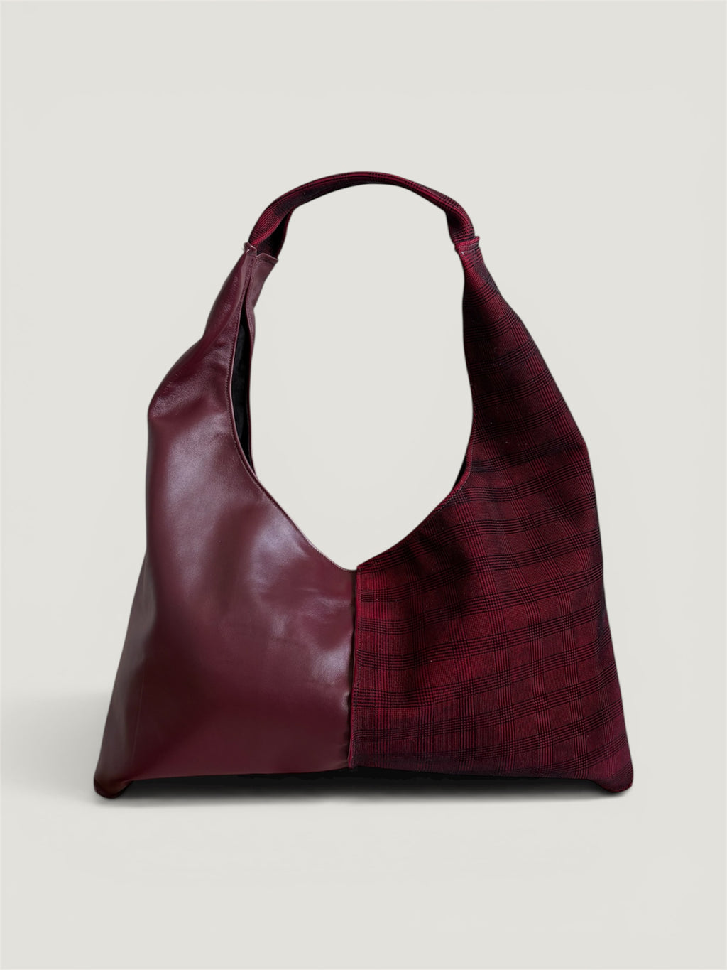 Borsa Reborn - pelle bordeaux & velluto stampato Principe di Galles