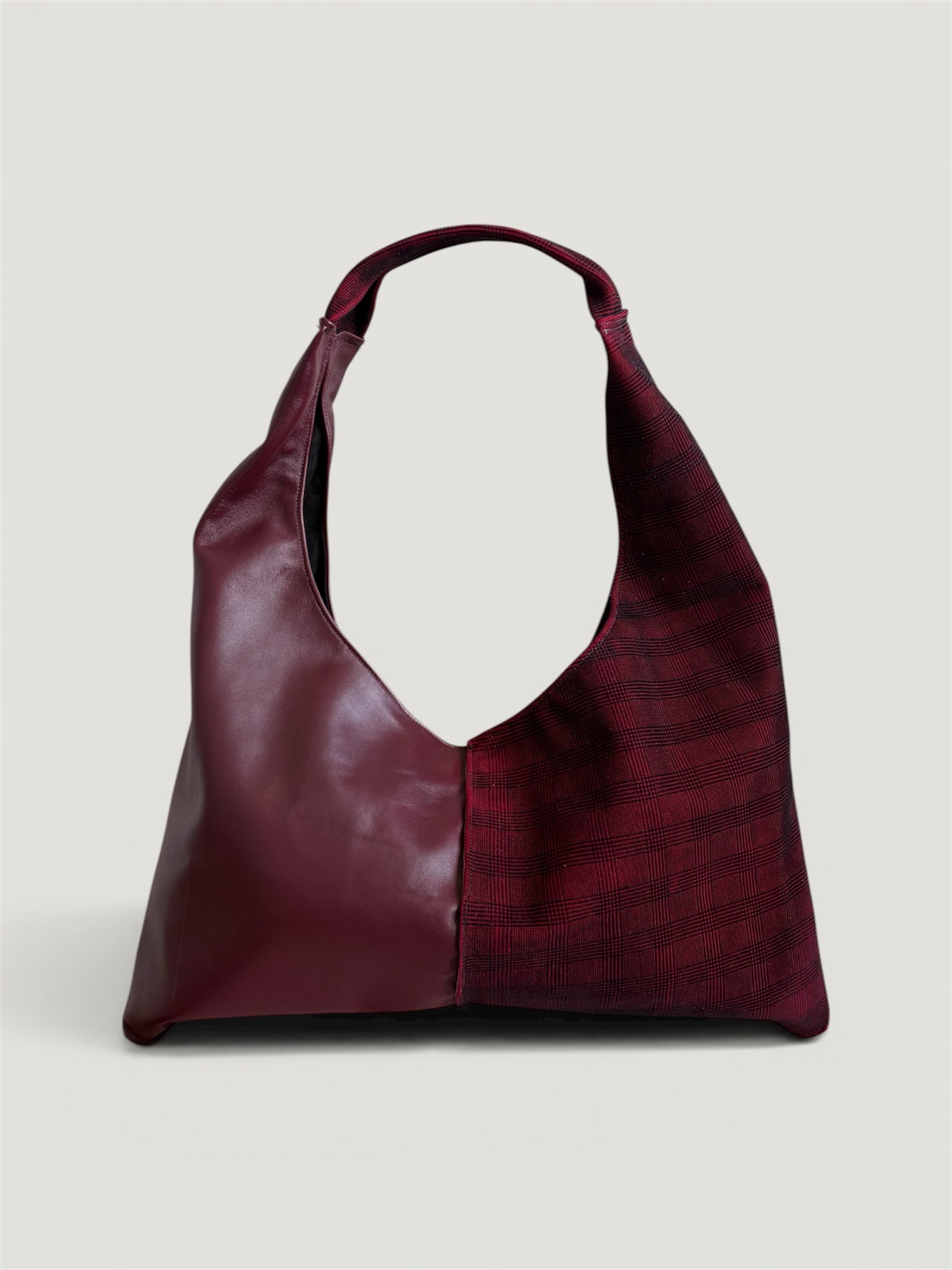 Borsa Reborn - pelle bordeaux & velluto stampato Principe di Galles