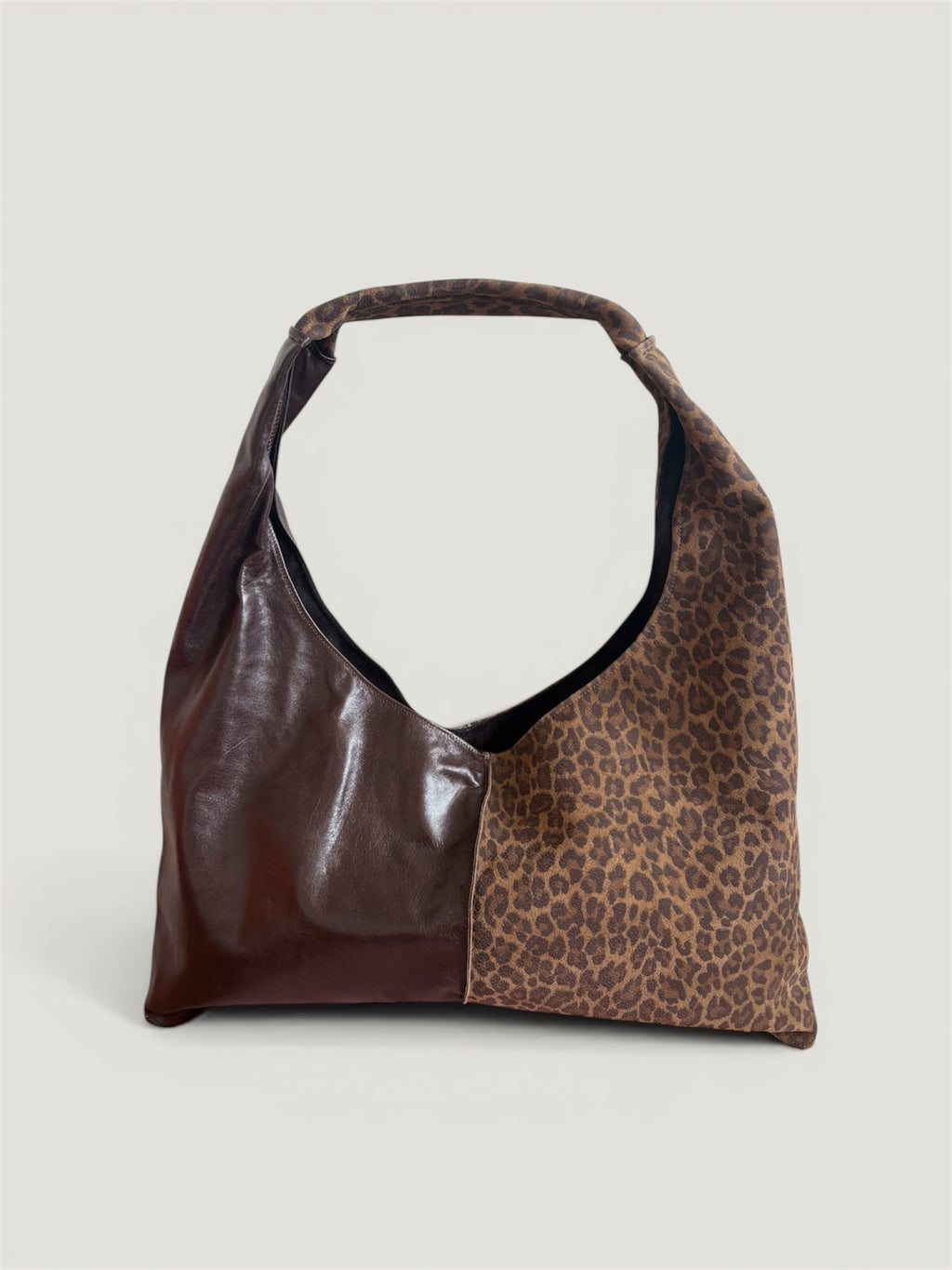 Borsa Reborn - pelle liscia marrone & pelle stampa leo chiara