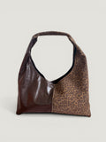Borsa Reborn - pelle liscia marrone & pelle stampa leo chiara