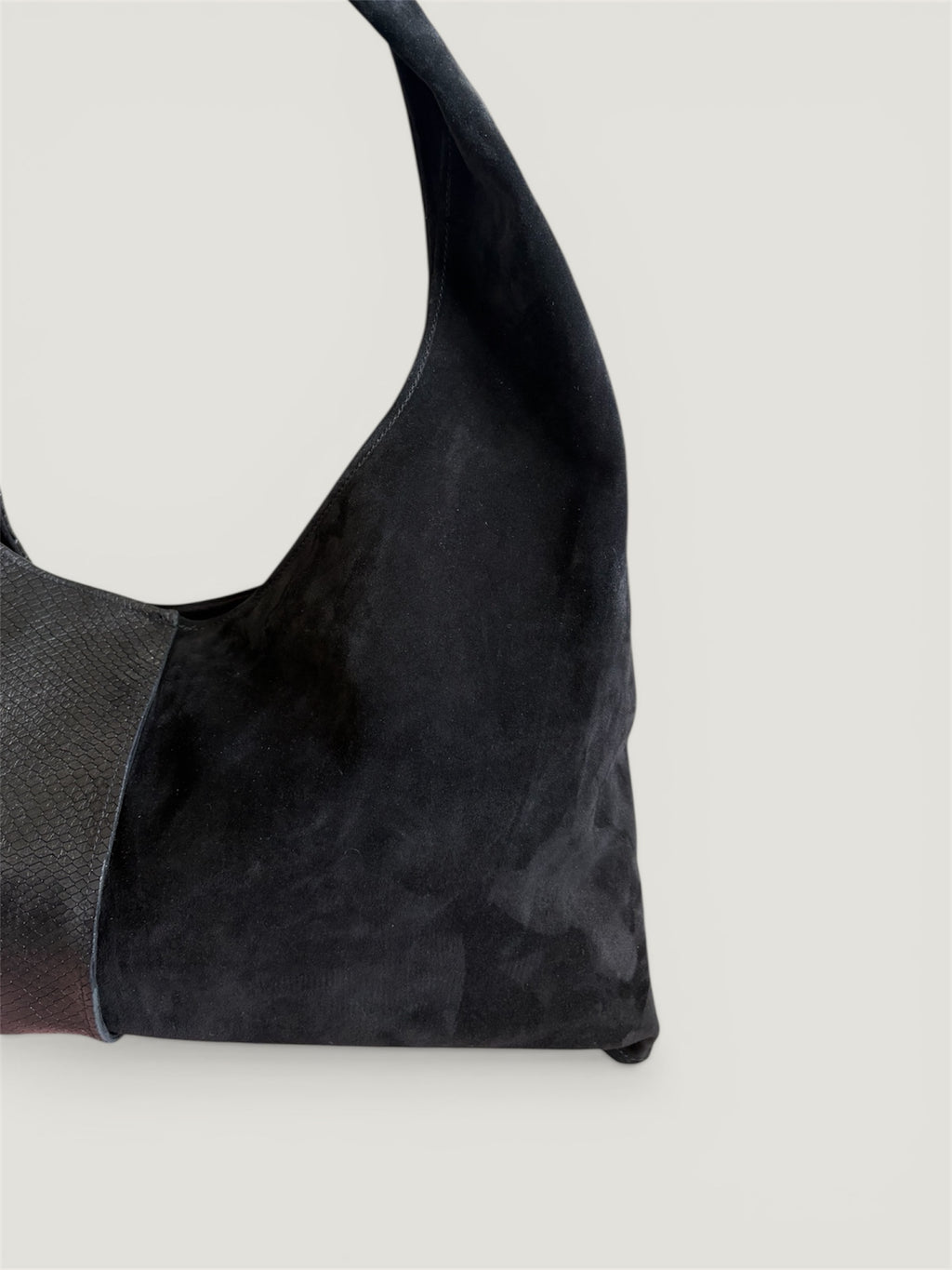 Borsa Reborn - pelle stampa pitonata & camoscio nero