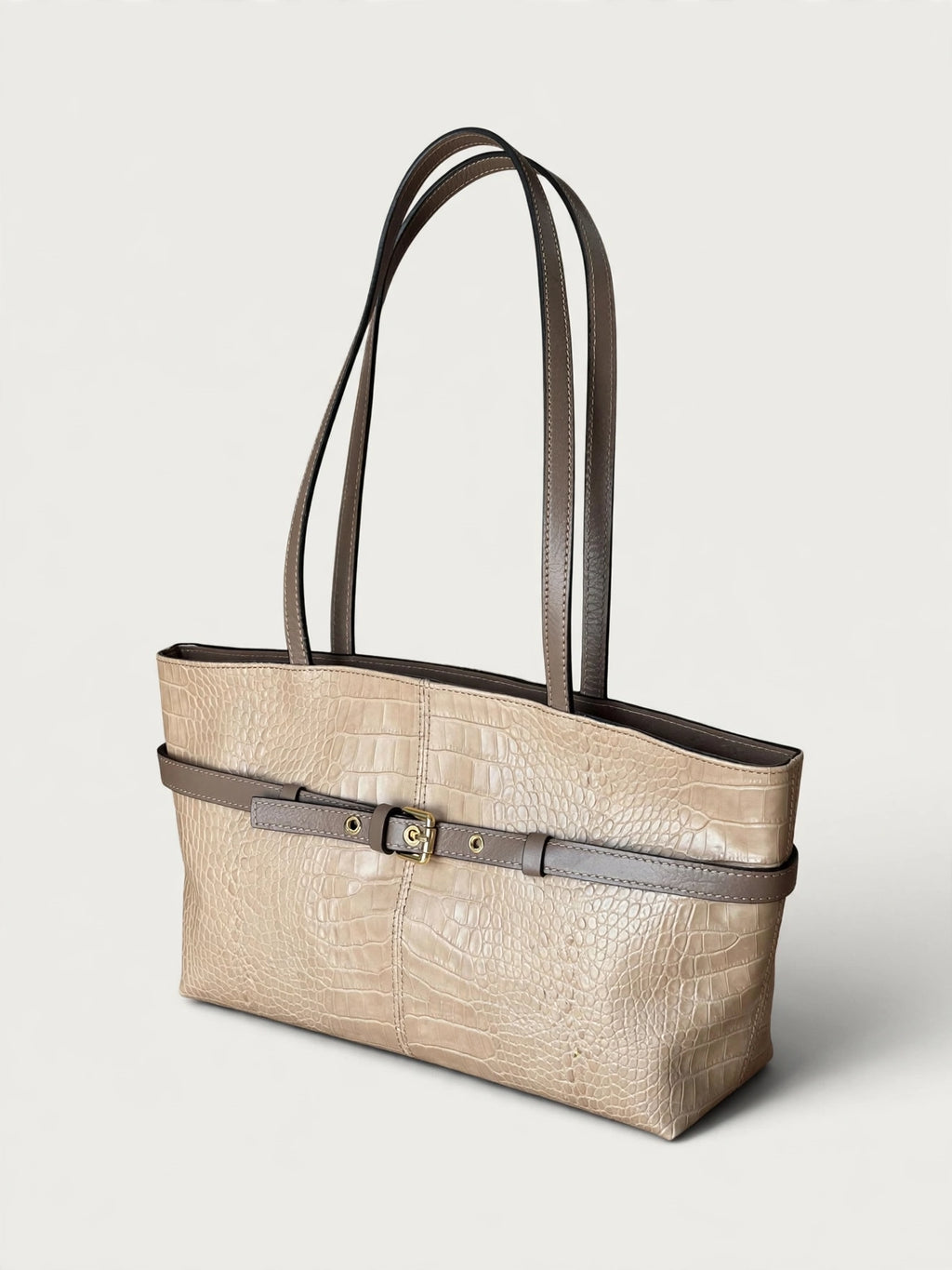 Borsa Reborn Nouvelle- Pelle stampa coccodrillo beige