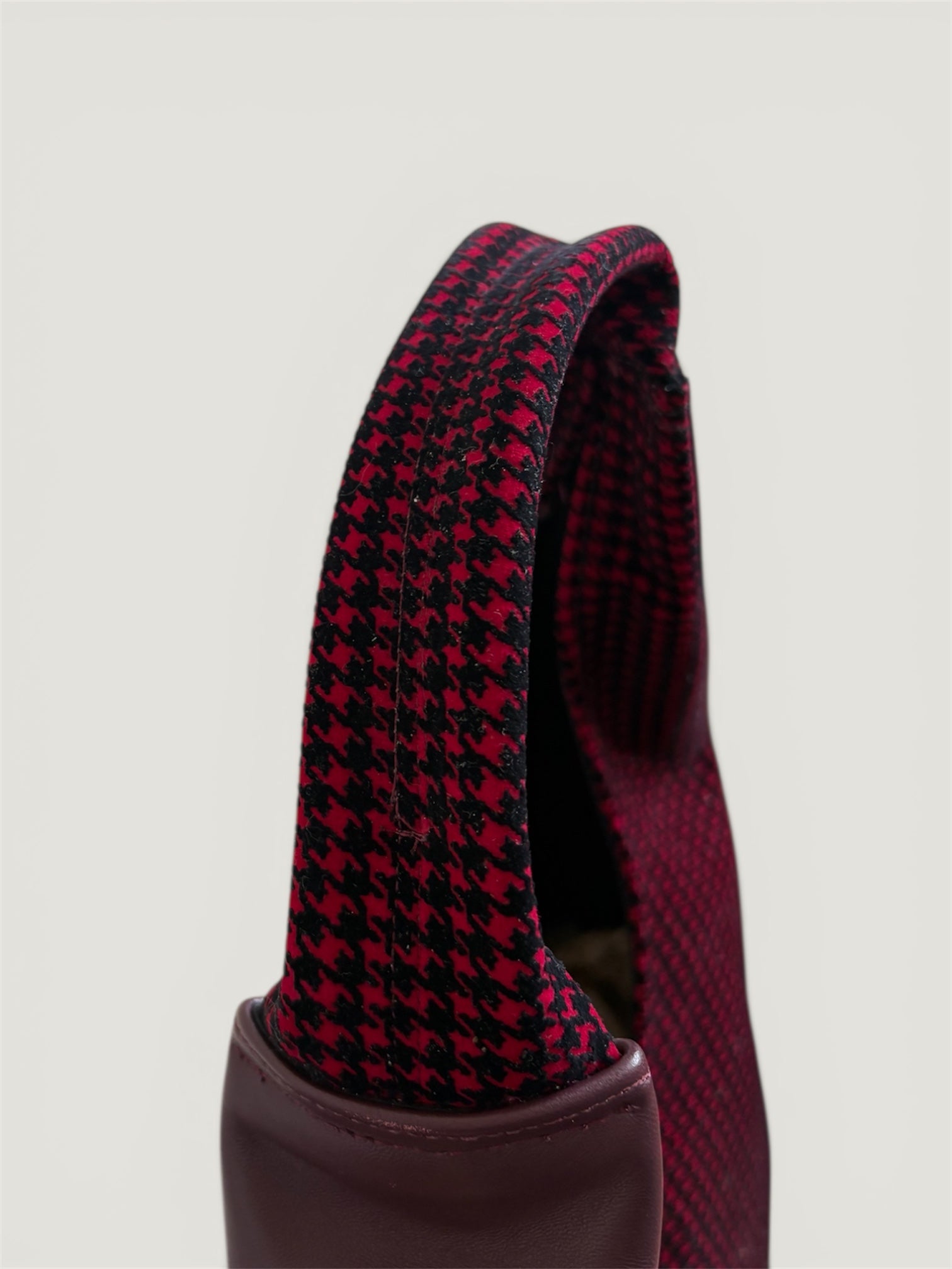 Borsa Reborn - pelle bordeaux & velluto stampato pied de poule