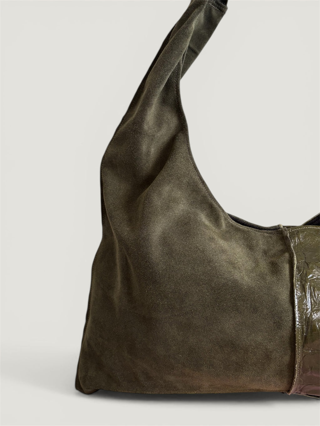 Borsa Reborn - camoscio verde & pelle stampa cocco