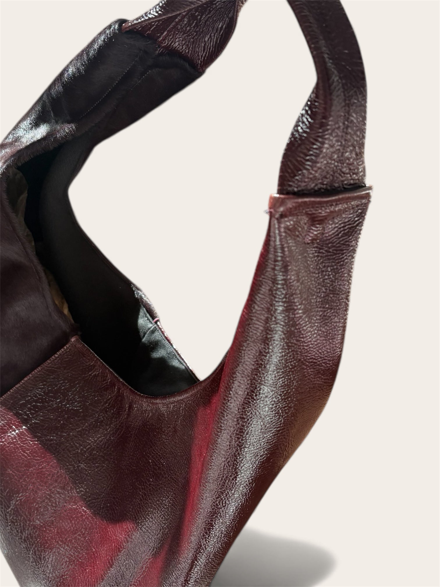 Borsa "Reborn" pelle lucida bordeaux & cavallino bordeaux