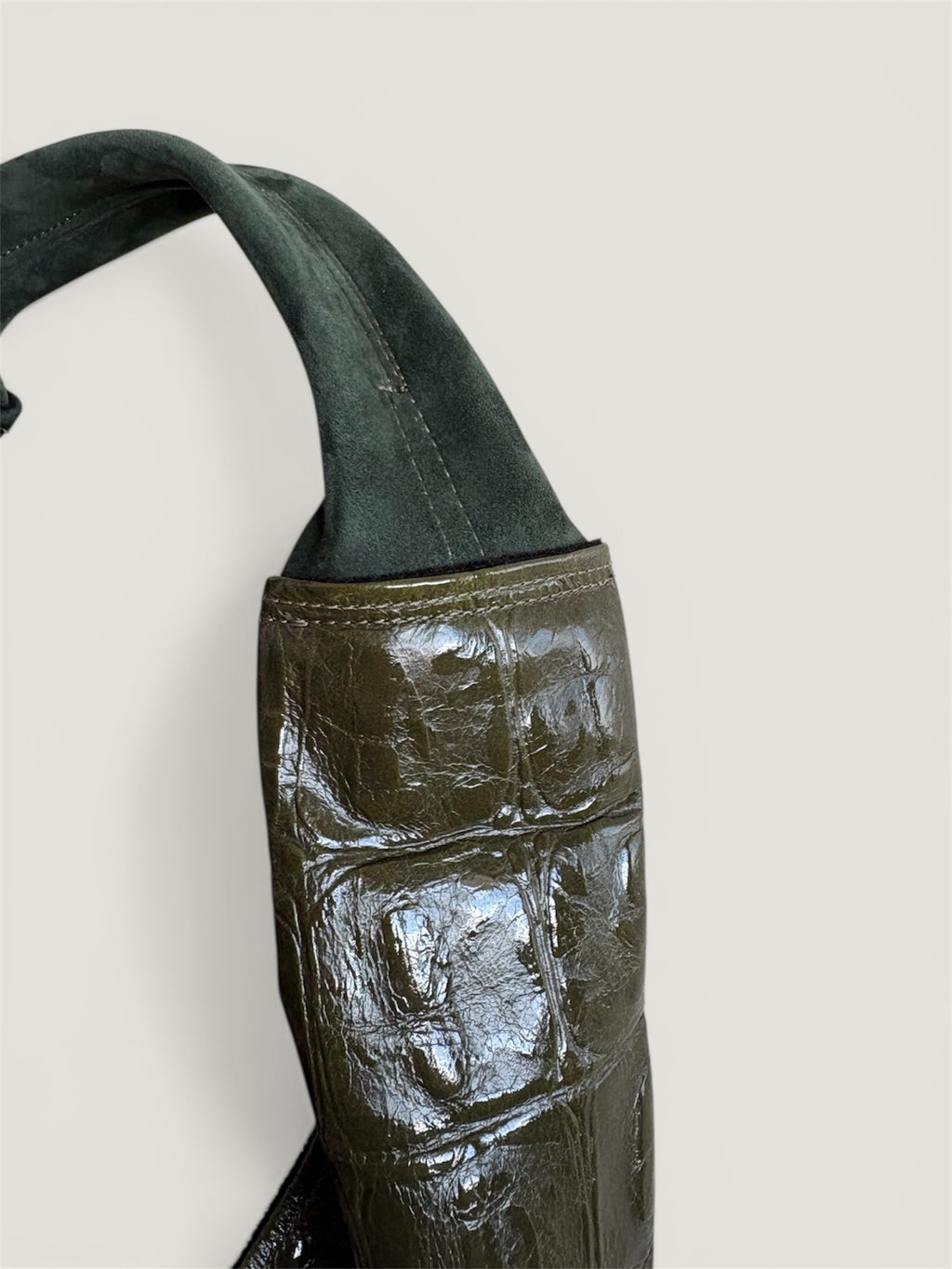 Borsa Reborn - pelle stampa cocco & camoscio verde scuro