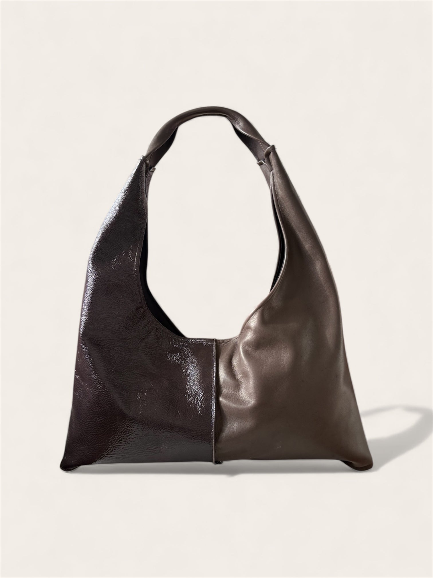 Borsa "Reborn" pelle tortora & pelle lucida tortora