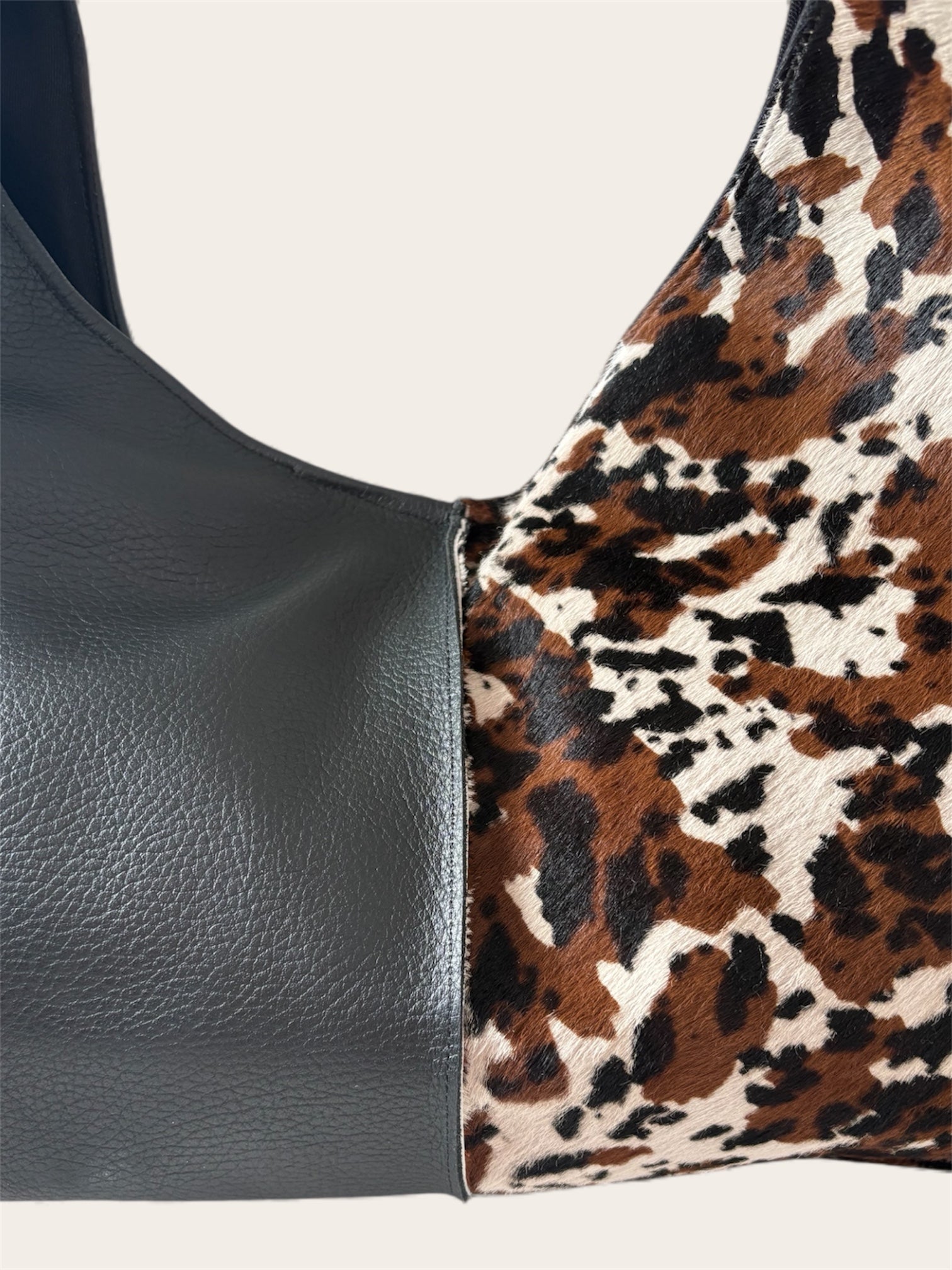 Borsa "Reborn" pelle nera & cavallino muccato