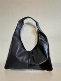 Borsa Reborn - pelle lucida nera & pelle liscia nera