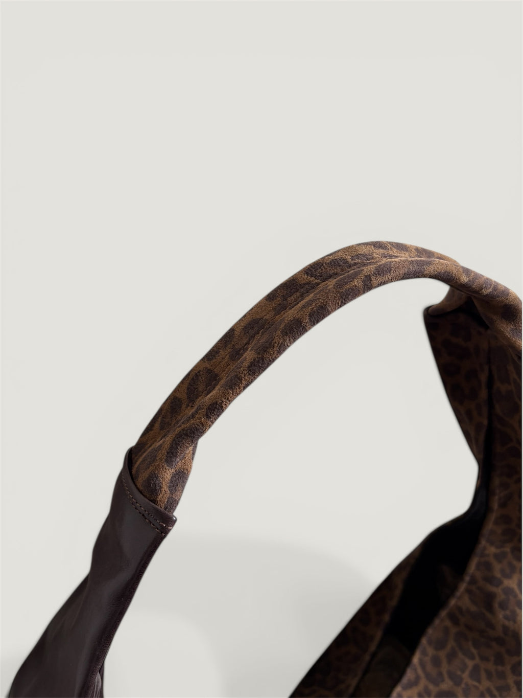 Borsa Reborn - pelle liscia marrone & pelle stampa leo chiara
