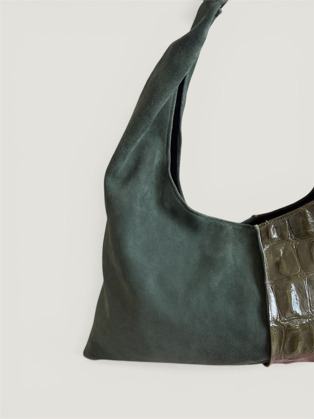 Borsa Reborn - pelle stampa cocco & camoscio verde scuro