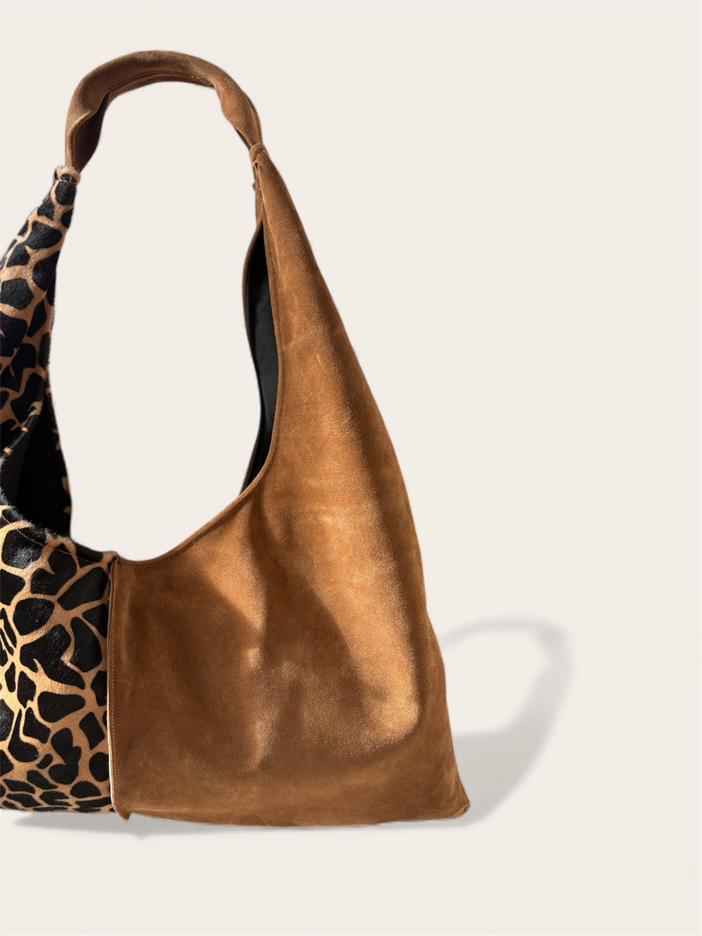 Borsa "Reborn" camoscio camel & cavallino maculato