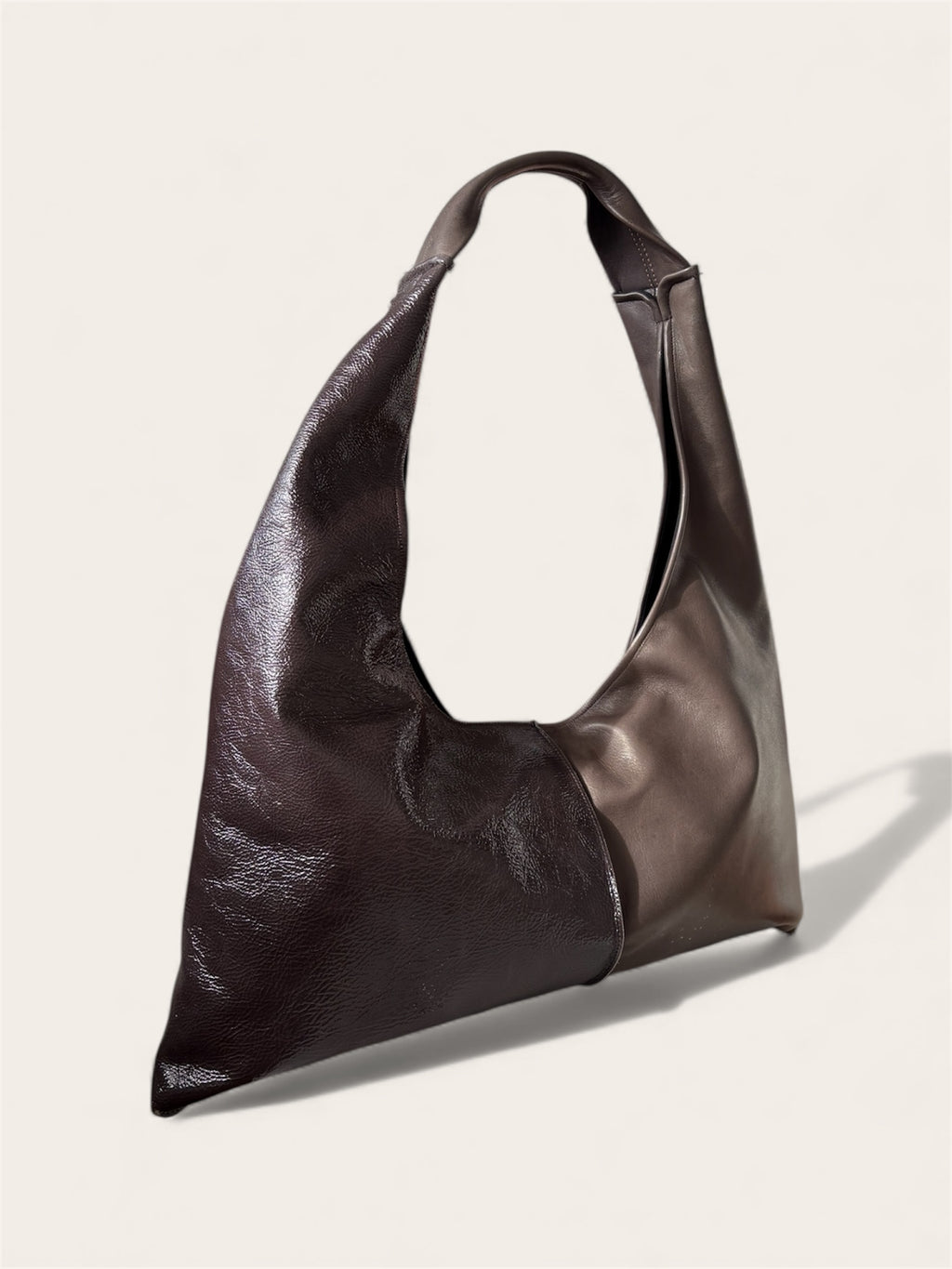 Borsa "Reborn" pelle tortora & pelle lucida tortora