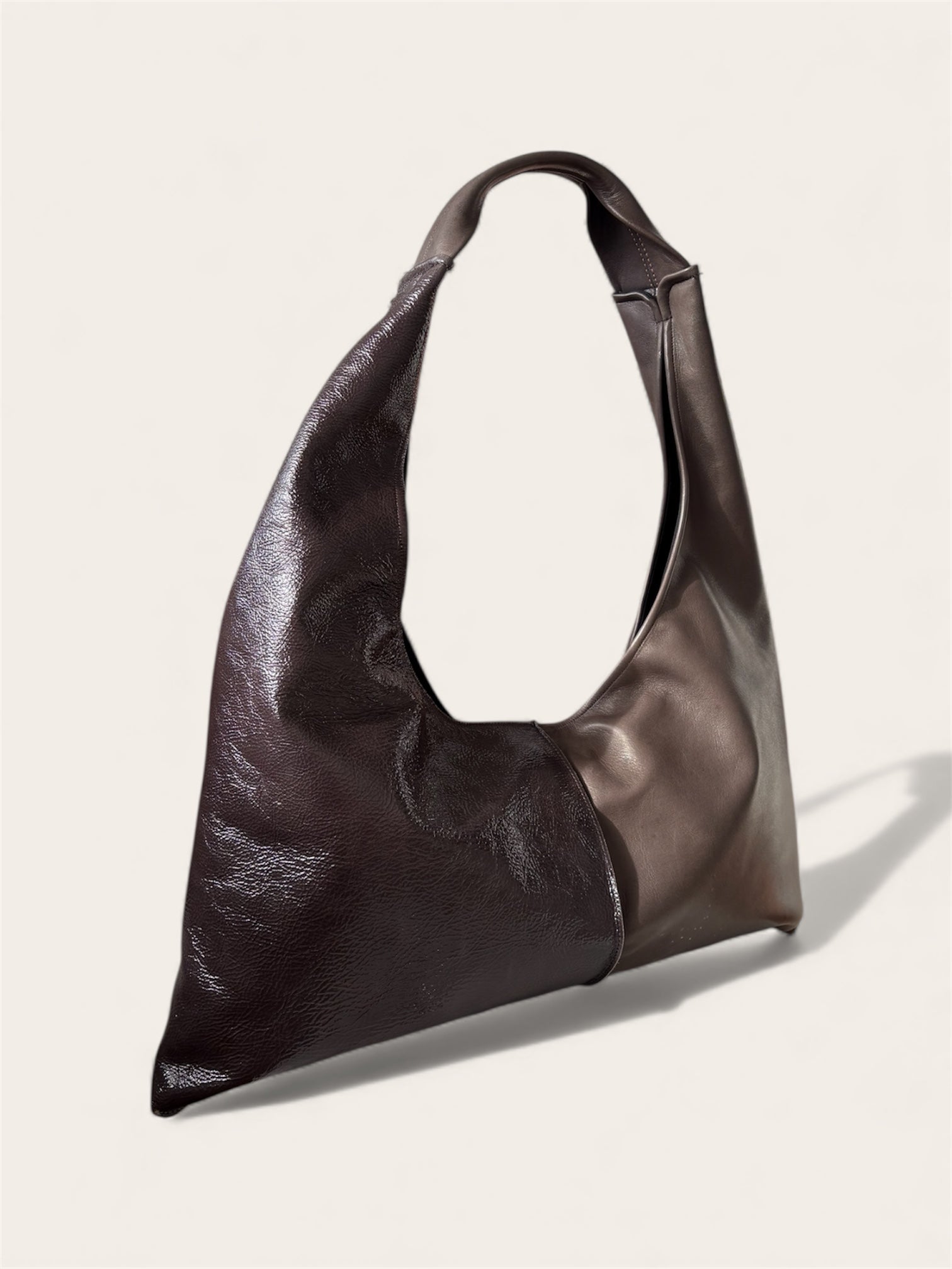 Borsa "Reborn" pelle tortora & pelle lucida tortora