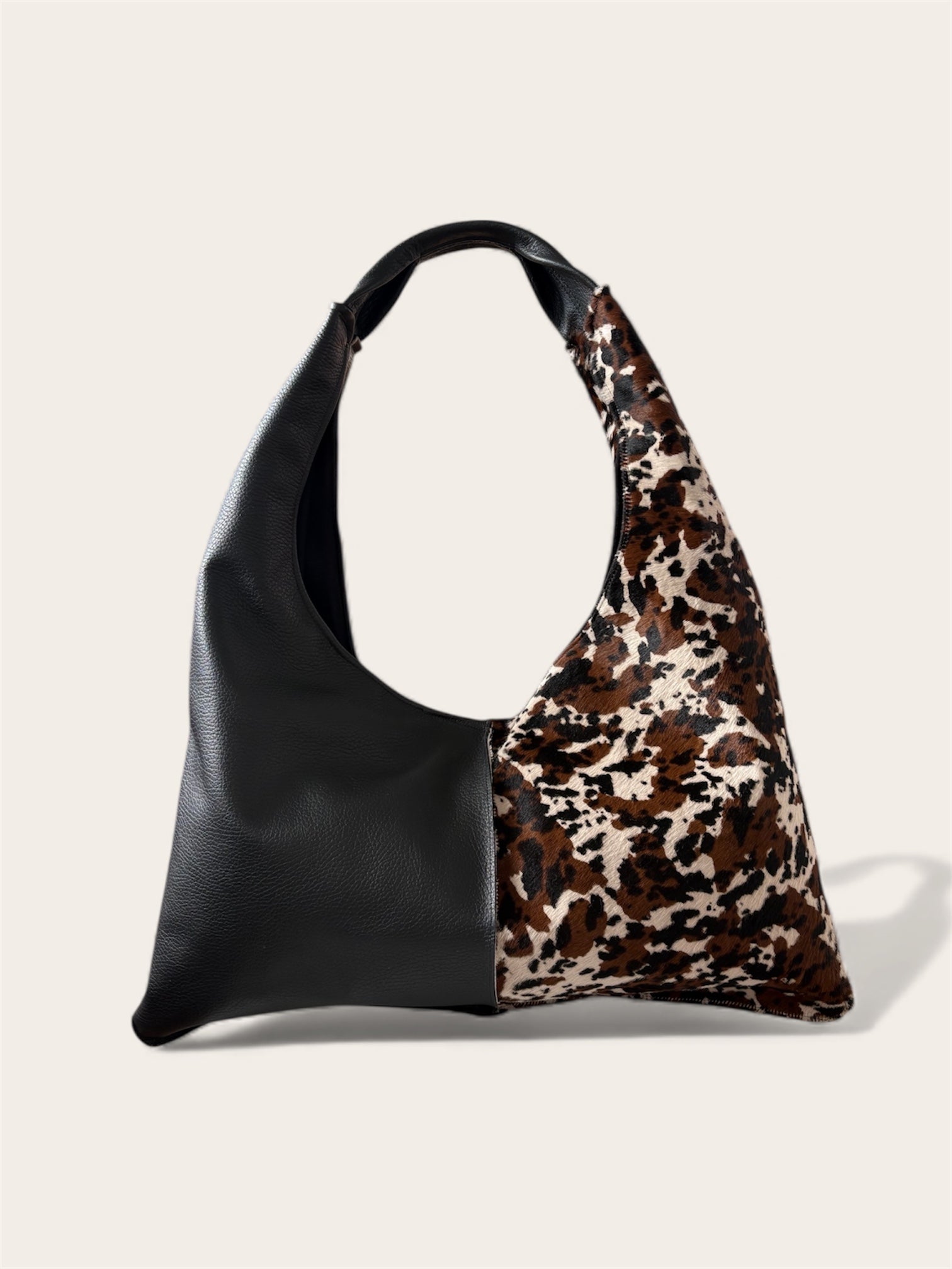 Borsa "Reborn" pelle nera & cavallino muccato