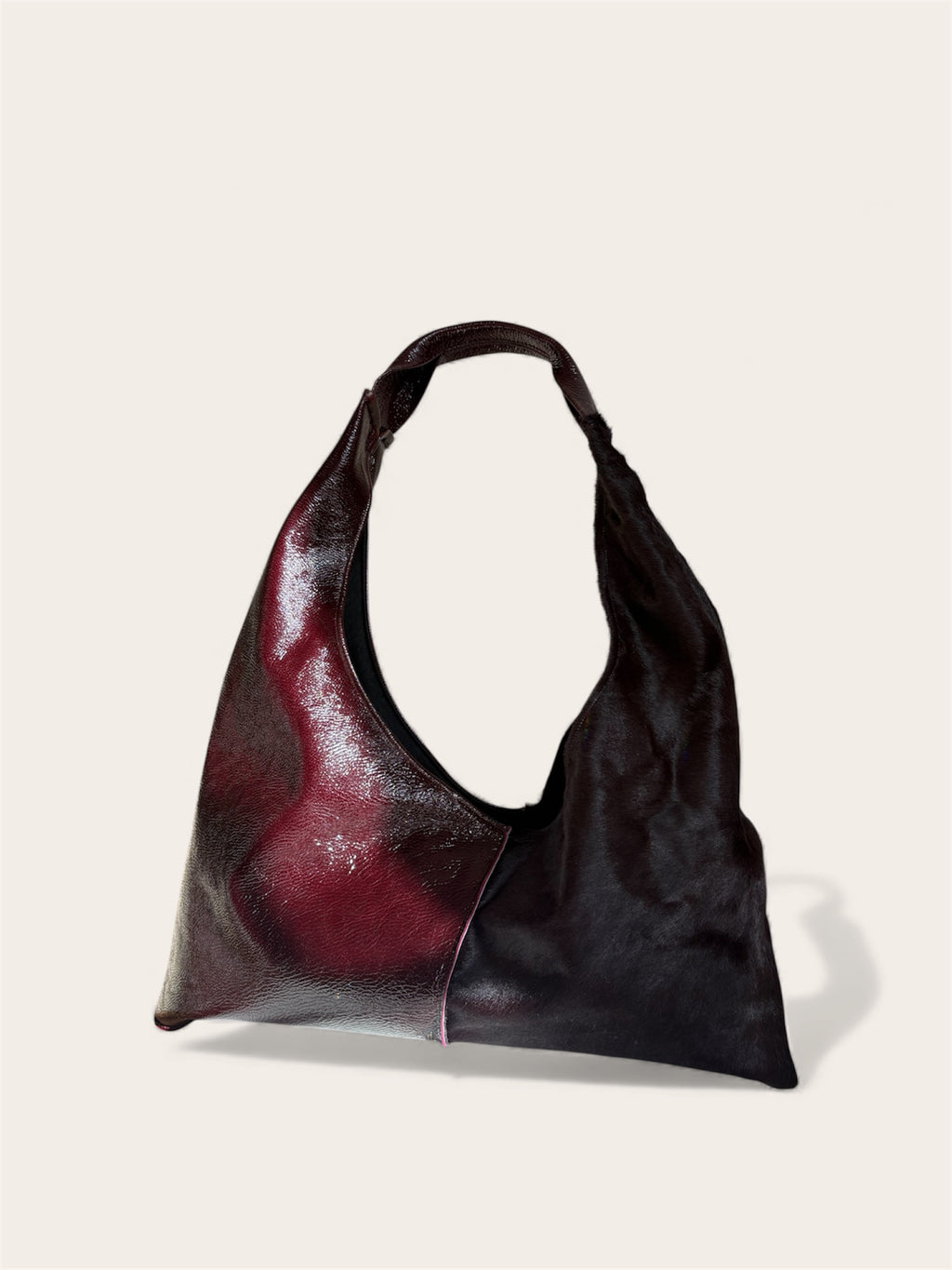 Borsa "Reborn" pelle lucida bordeaux & cavallino bordeaux