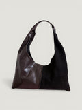 Borsa Reborn - pelle marrone e velluto stampa leo