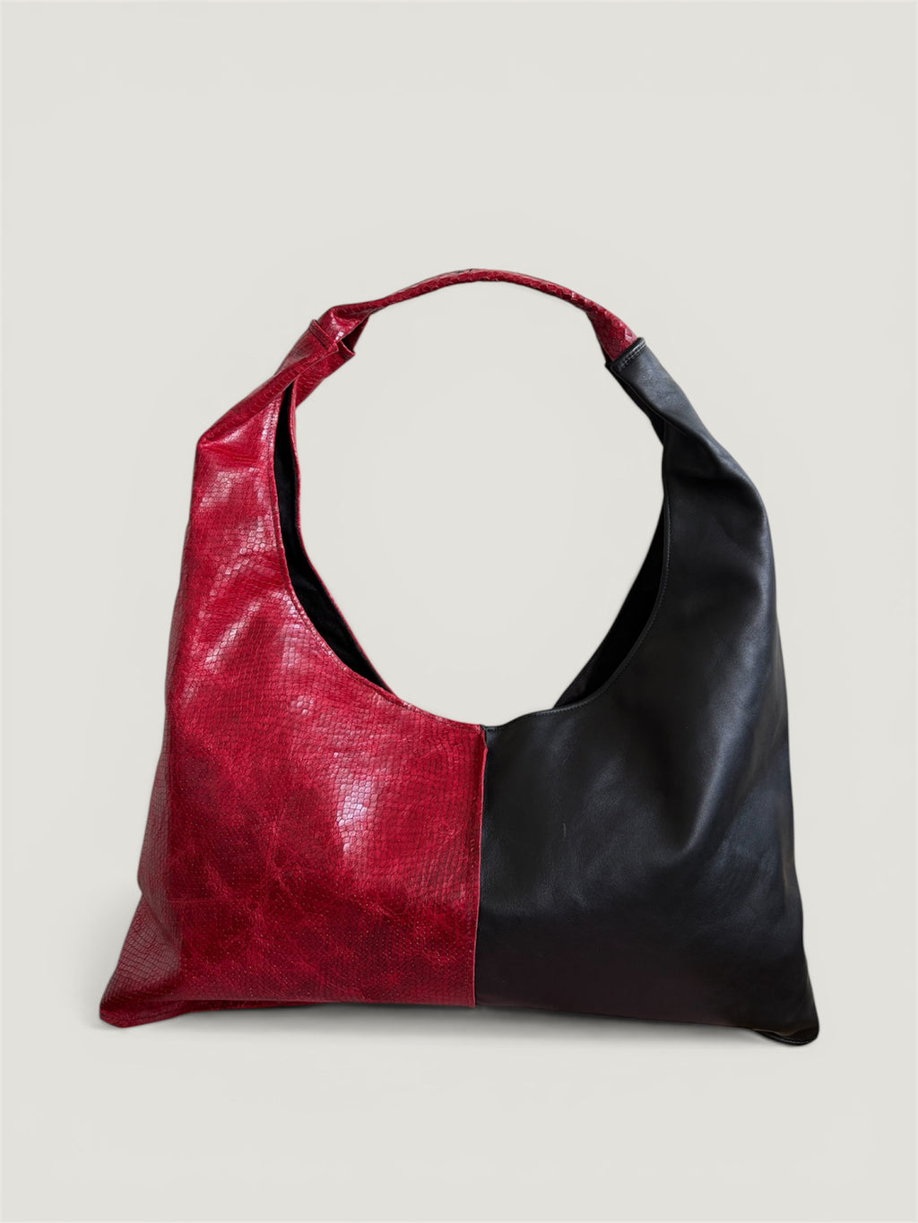 Borsa Reborn - pelle nera & pelle stampa pitonata rossa