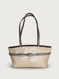 Borsa Reborn Nouvelle- Pelle stampa coccodrillo beige