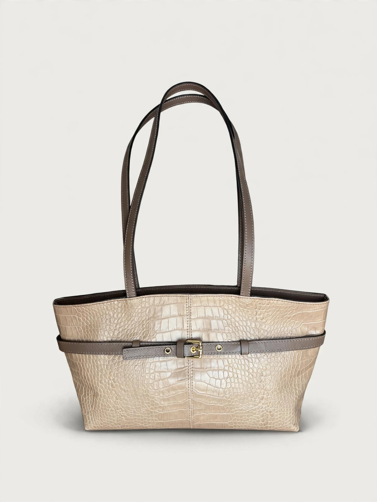 Borsa Reborn Nouvelle- Pelle stampa coccodrillo beige