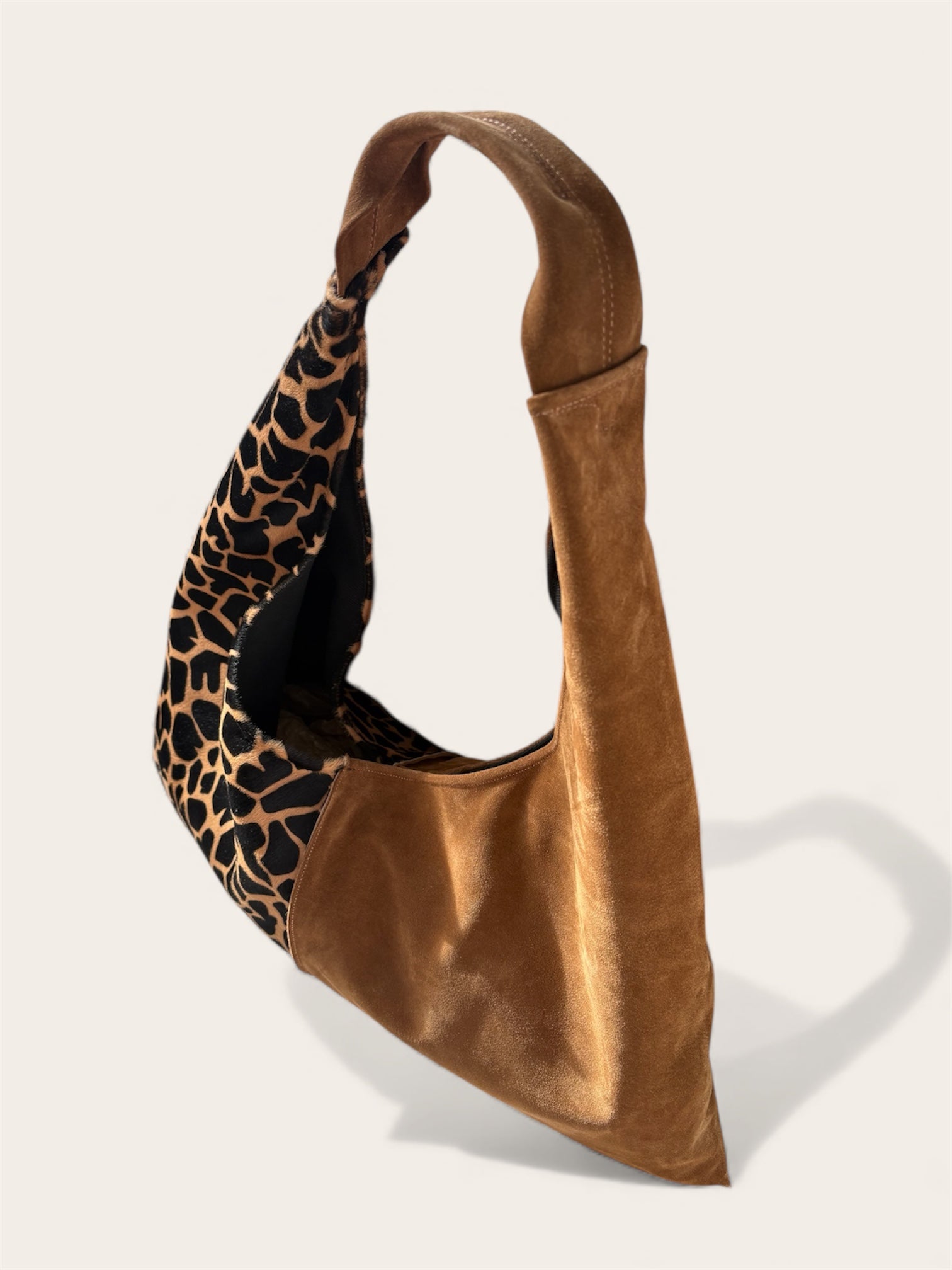 Borsa "Reborn" camoscio camel & cavallino maculato