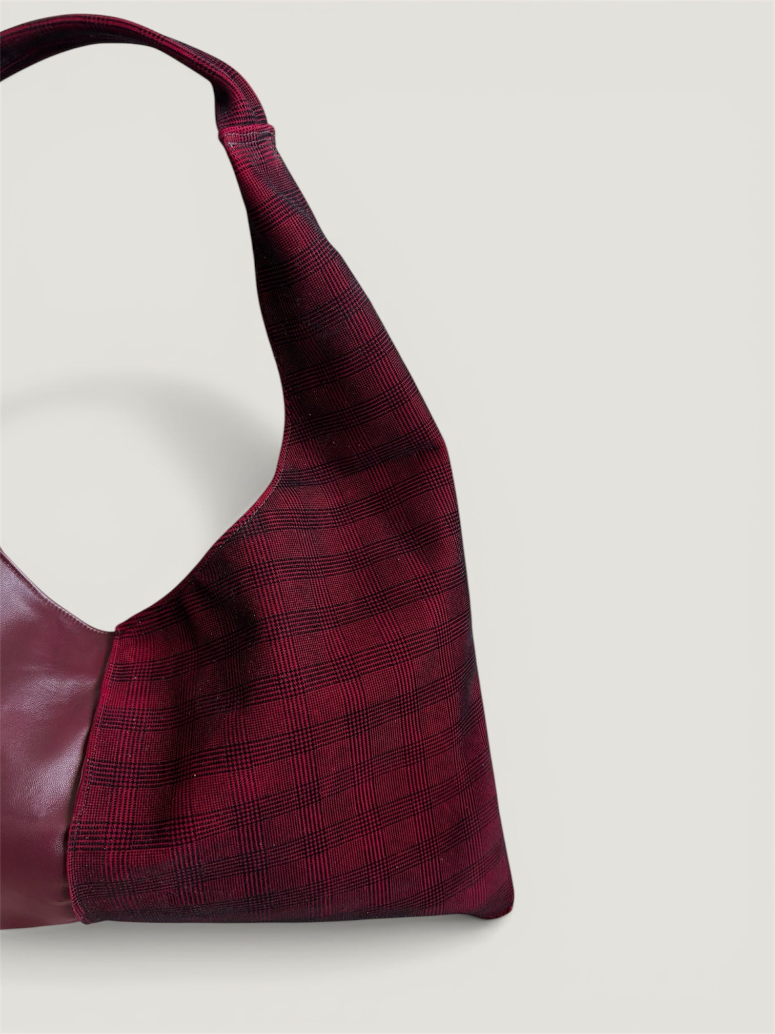 Borsa Reborn - pelle bordeaux & velluto stampato Principe di Galles