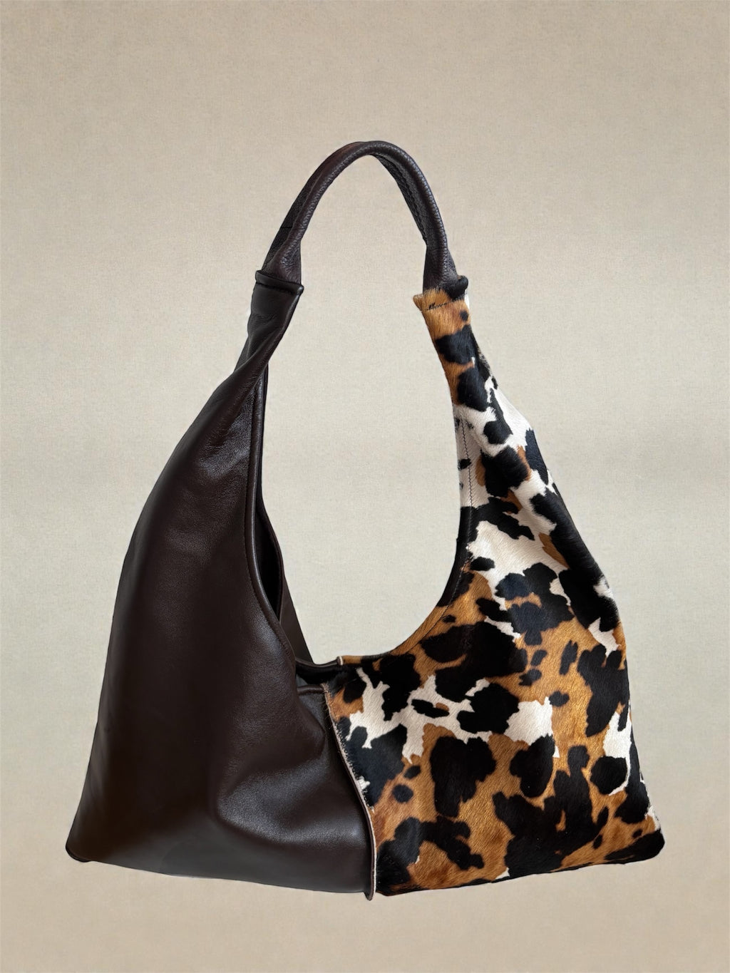 Borsa Reborn - pelle liscia testa di moro & cavallino muccato