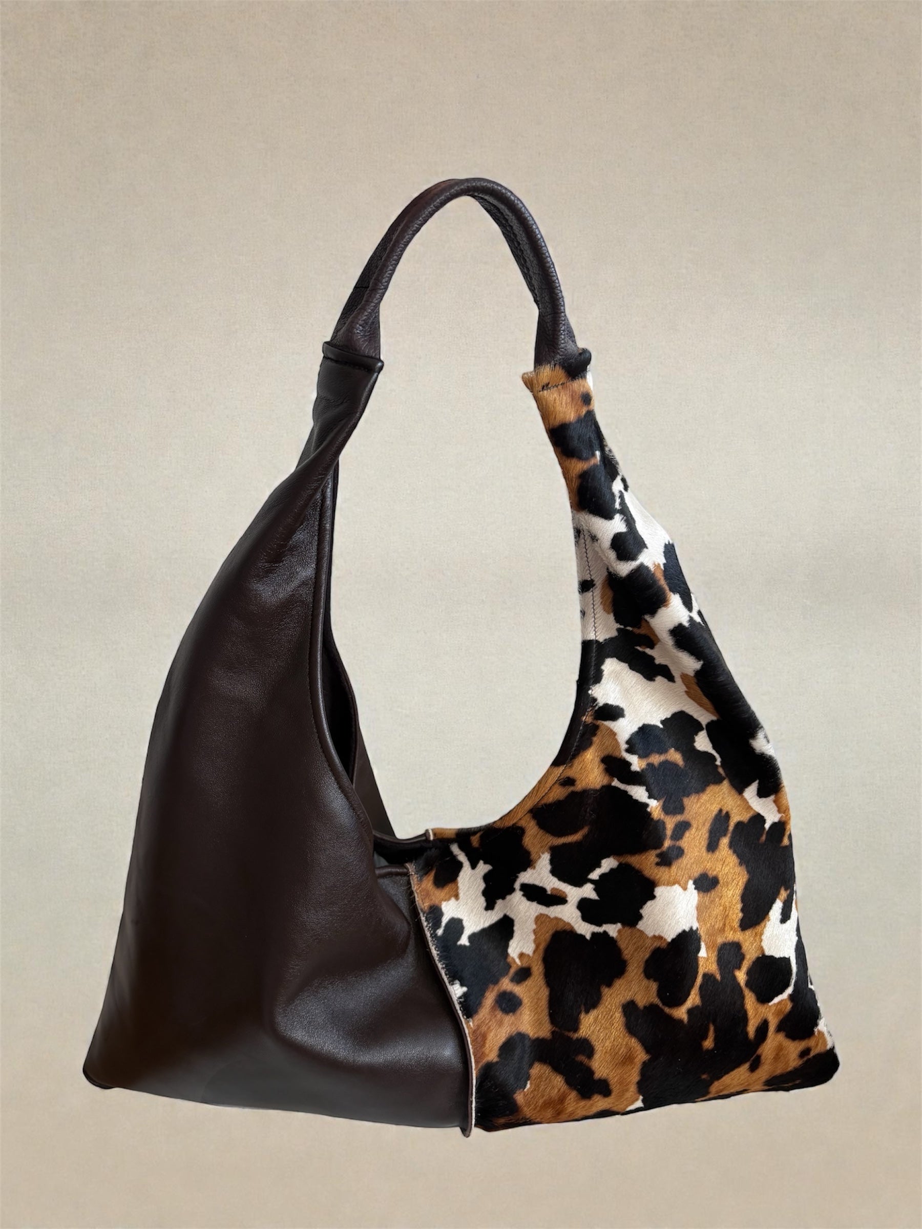 Borsa “Reborn” pelle liscia testa di moro & cavallino muccato